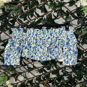 Altar'd State Blue and White Floral Smocked Top